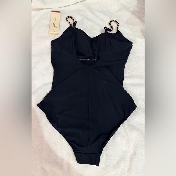 Gottex Navy One-Piece Swimsuit with Chain-Strap and Gold Buttons Luxury - Picture 5 of 10